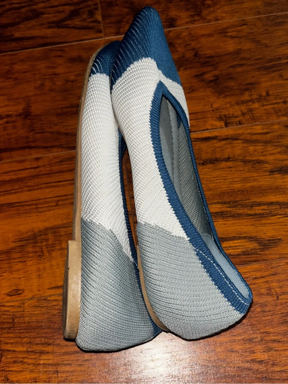 SERRA Knit Pointed Toe Ballet Flats Two-Tone Colorblock Blue Gray White Slip-Ons